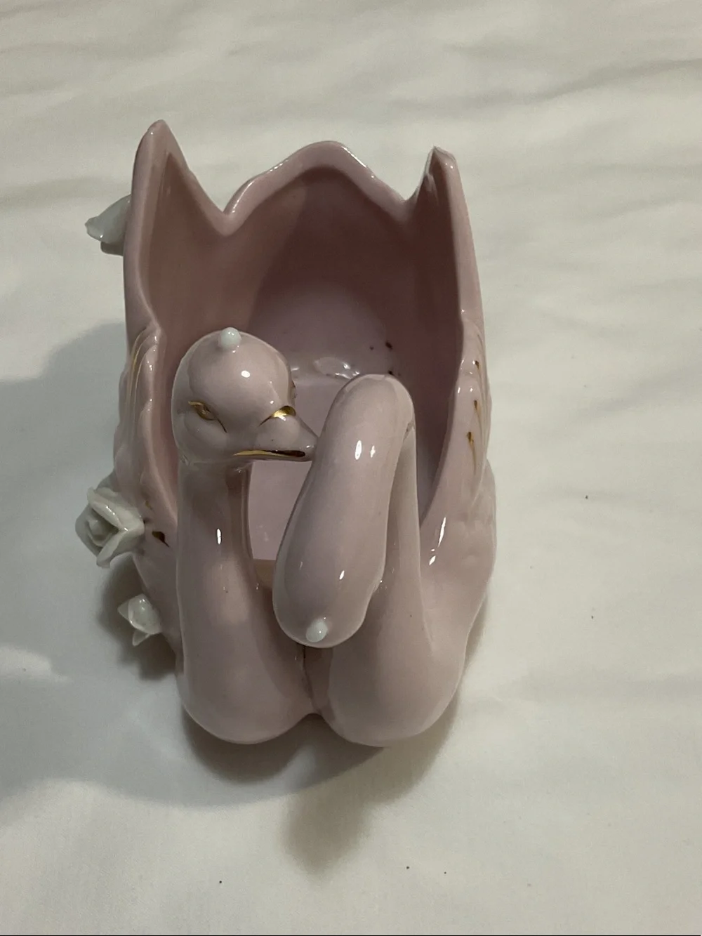 Pink Ceramic Swan Planter with Floral Accents